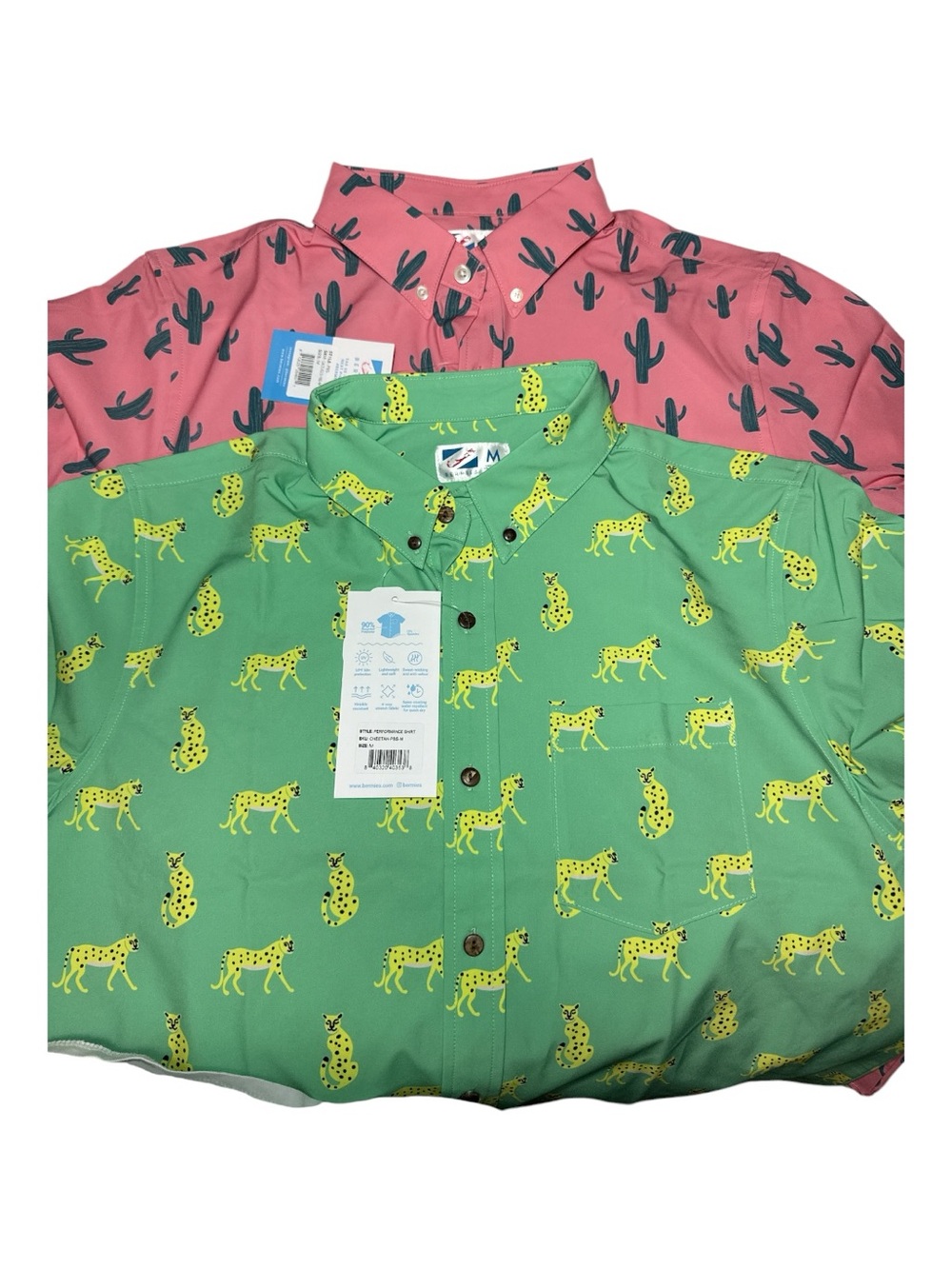 NEW! Bermies Men's LOT of 2 Hawaiian Performance Stretch Shirts M